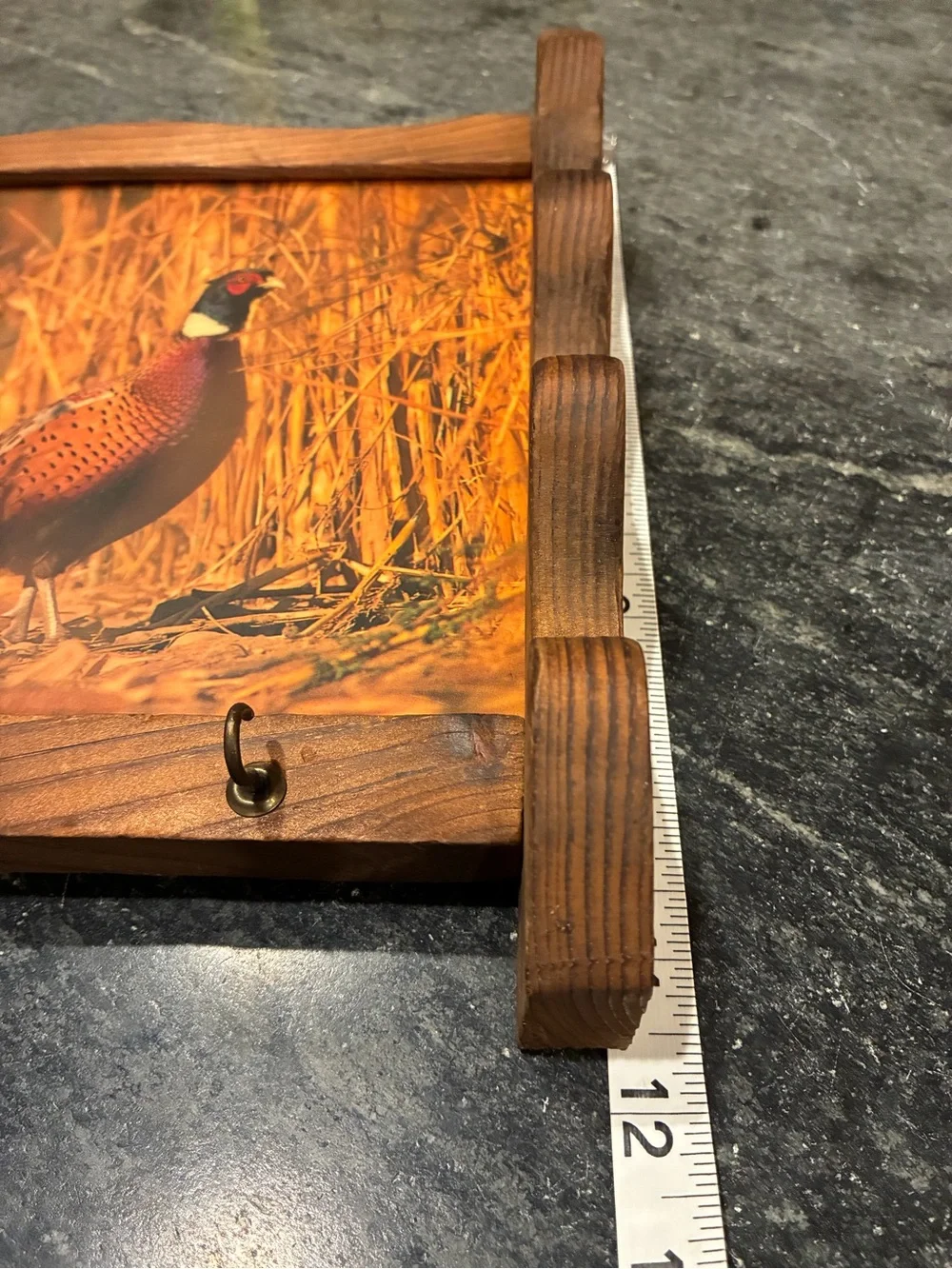 Rustic Wooden Pheasant Wall Clock - Warm Brown and Orange